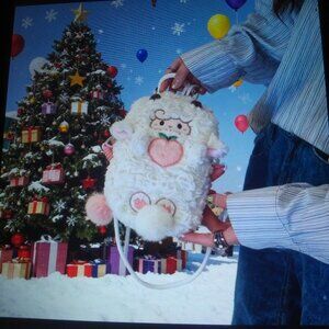Cute Fluffy Sheep Crossbody Bag & Bonus Stuffie Bear Women Or Girls